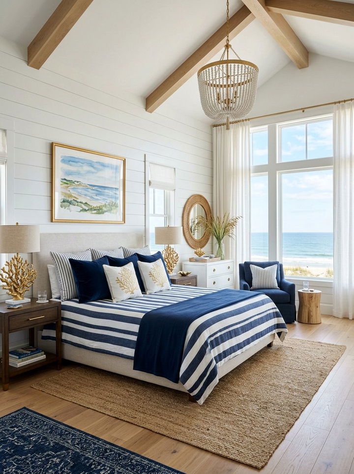 Navy Blue And Gold Coastal Bedroom - 30 navy and gold bedroom ideas