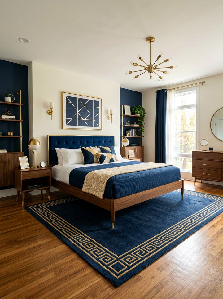 Navy Blue And Gold Mid Century Modern Bedroom - 30 navy and gold bedroom ideas