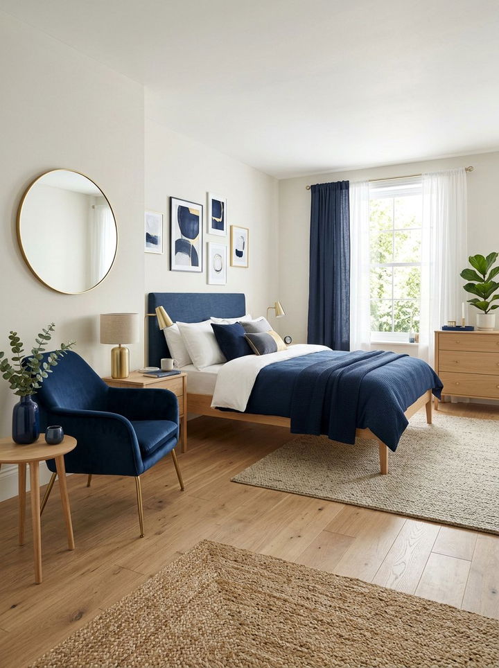 Navy Blue And Gold Scandi Bedroom - 30 navy and gold bedroom ideas