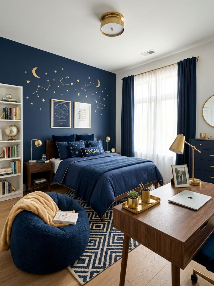 Navy Blue And Gold Teen Bedroom - 30 navy and gold bedroom ideas