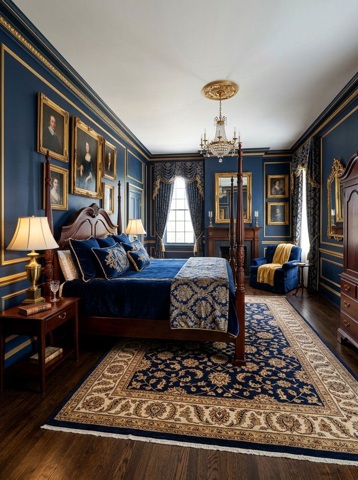 Navy Blue And Gold Traditional Bedroom - 30 navy and gold bedroom ideas