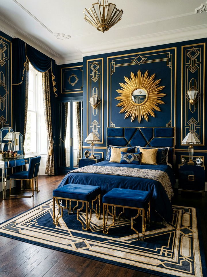 Navy Blue Art Deco Bedroom - 30 bedroom navy walls