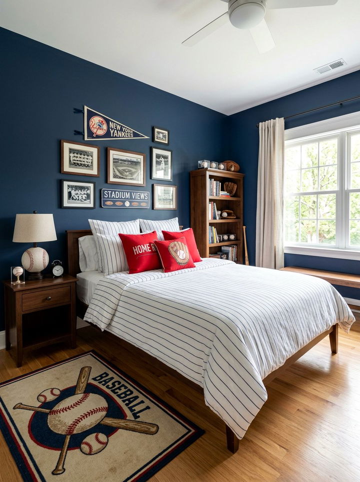 Navy Blue Baseball Room - 30 baseball bedroom ideas