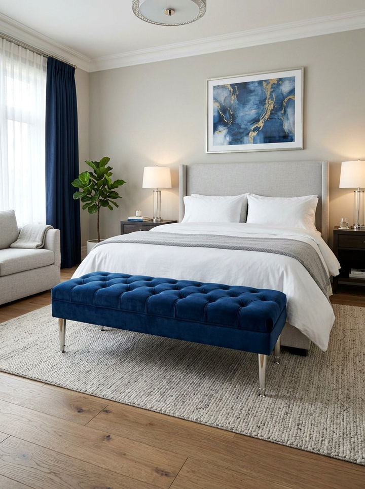 Navy Blue Bed Bench - 30 bedroom upholstered benches