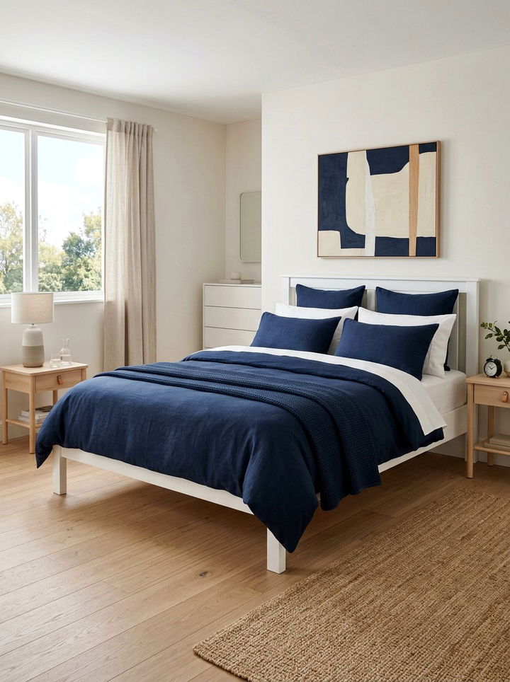 Navy Blue Bed Sheets - 30 scandinavian blue bedroom ideas