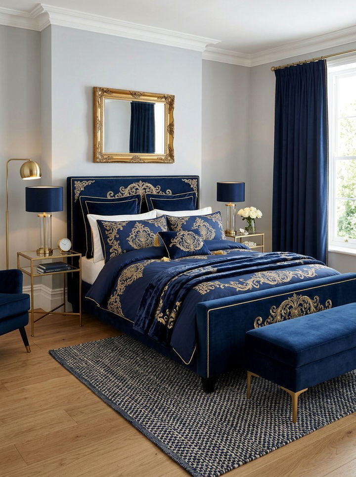 Navy Blue Bedding Set - 30 navy gold bedroom ideas