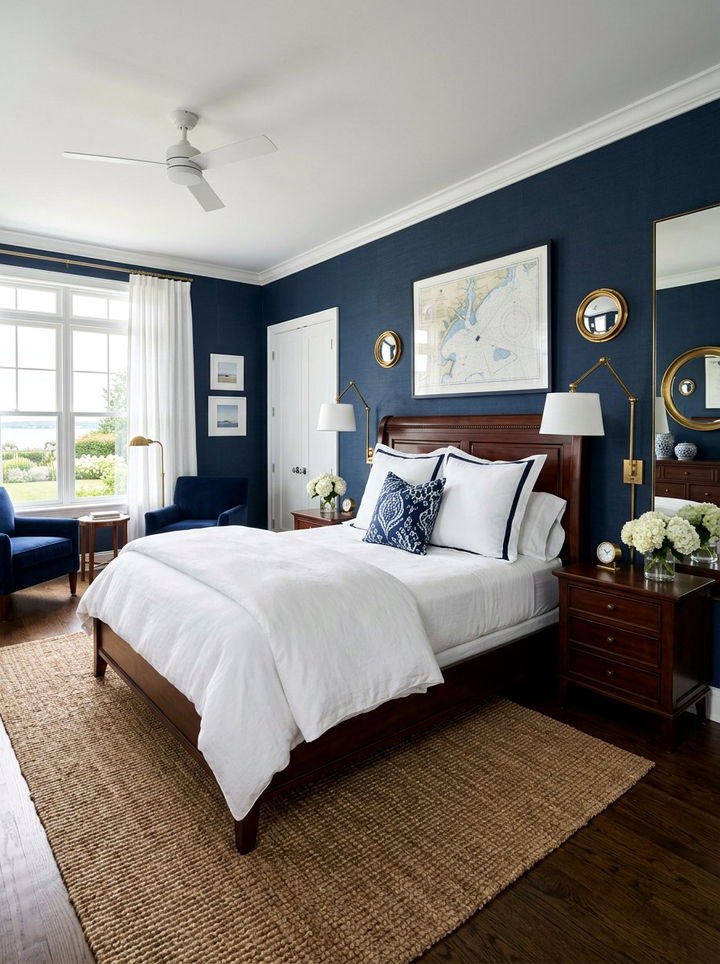 Navy Blue Bedroom - 30 ocean themed bedroom ideas