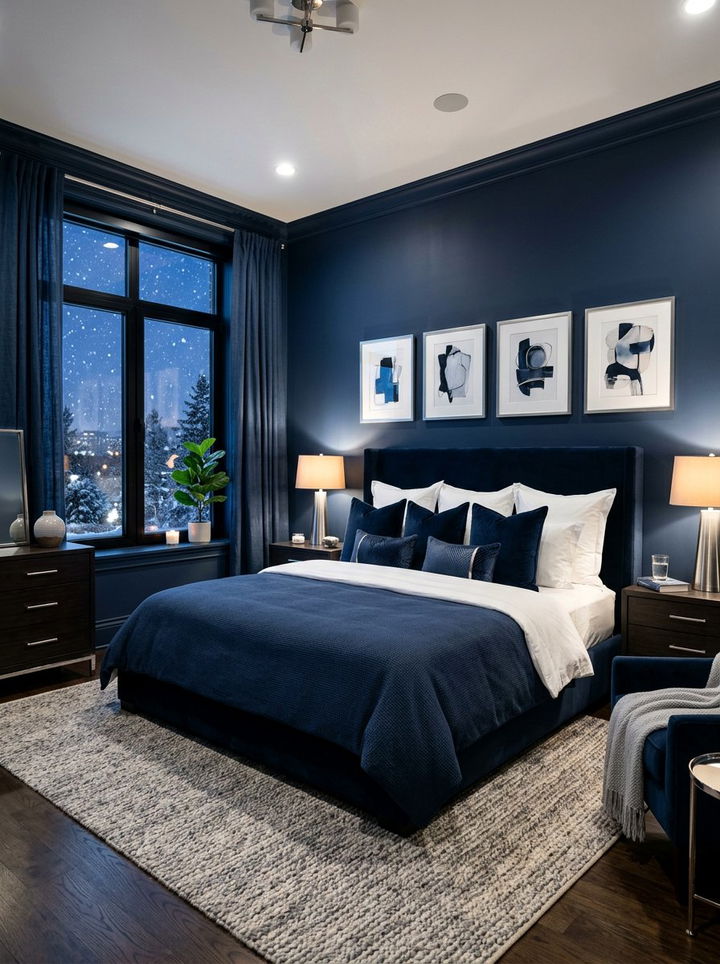 Navy Blue Bedroom - 30 winter inspired bedroom color ideas