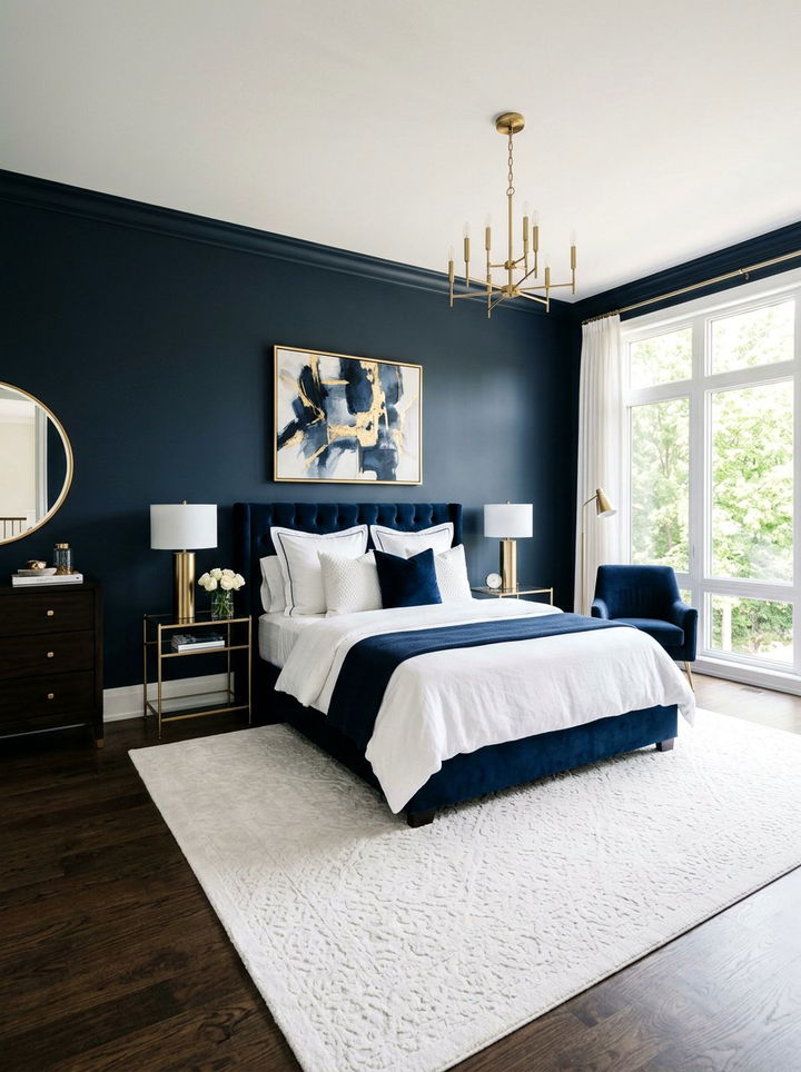 Navy Blue Bedroom - 30 blue and white bedroom ideas
