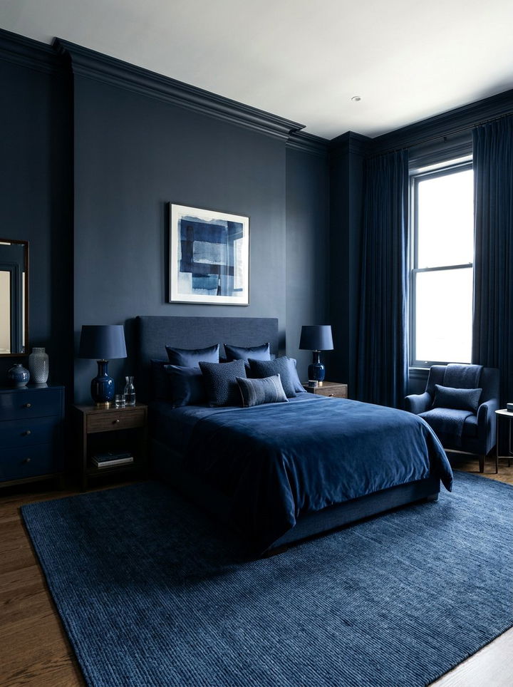 Navy Blue Bedroom Monochrome Style - 30 dark navy bedroom ideas