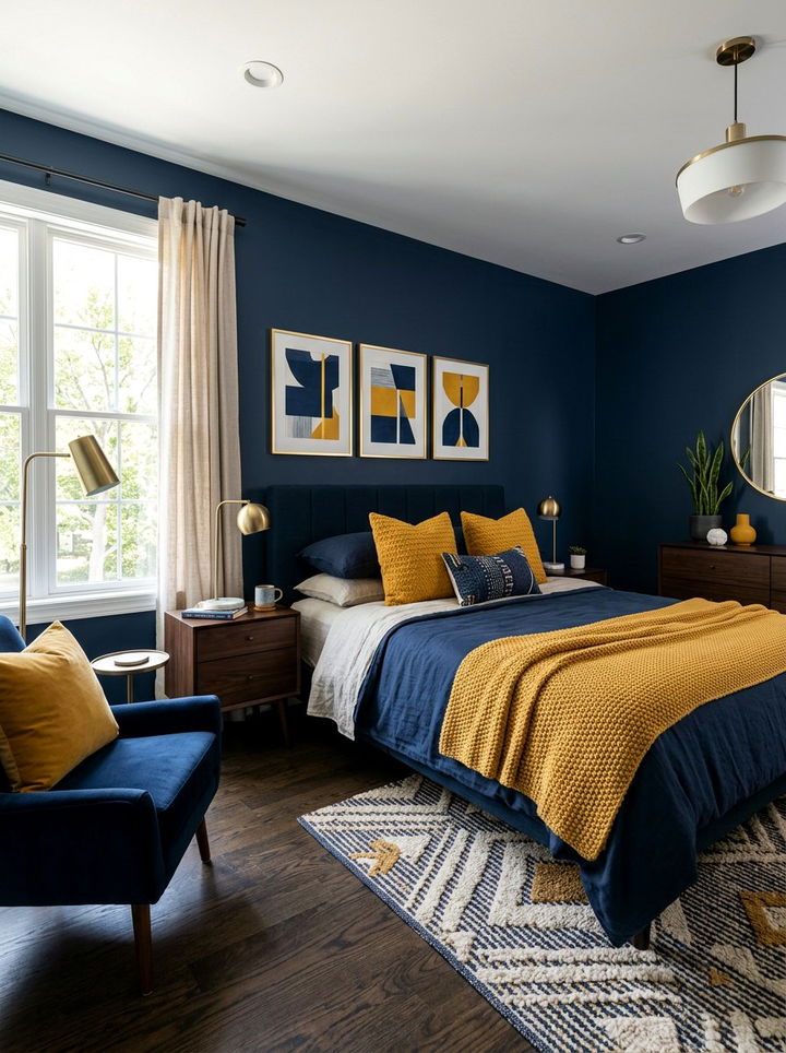 Navy Blue Bedroom Mustard Yellow Decor - 30 dark navy bedroom ideas