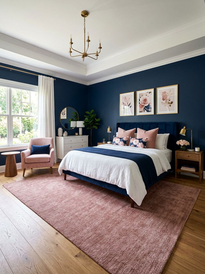 Navy Blue Bedroom Pink Accents - 30 dark navy bedroom ideas