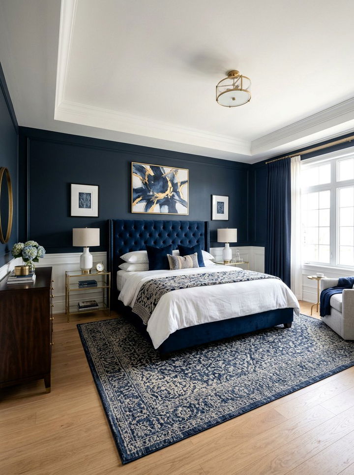 Navy Blue Bedroom Transitional Style - 30 dark navy bedroom ideas