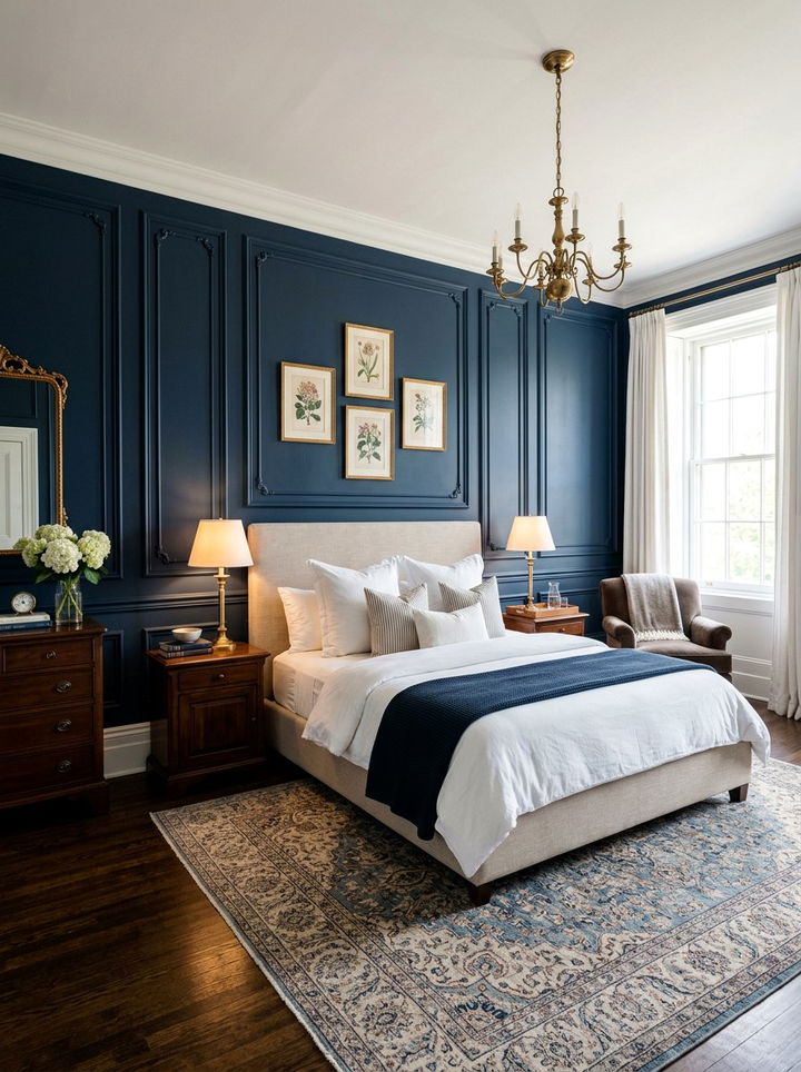 Navy Blue Bedroom Wall Paneling - 30 dark navy bedroom ideas