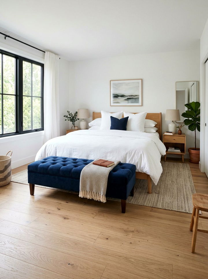 Navy Blue Bench Bedroom Footboard - 30 scandinavian navy bedroom ideas