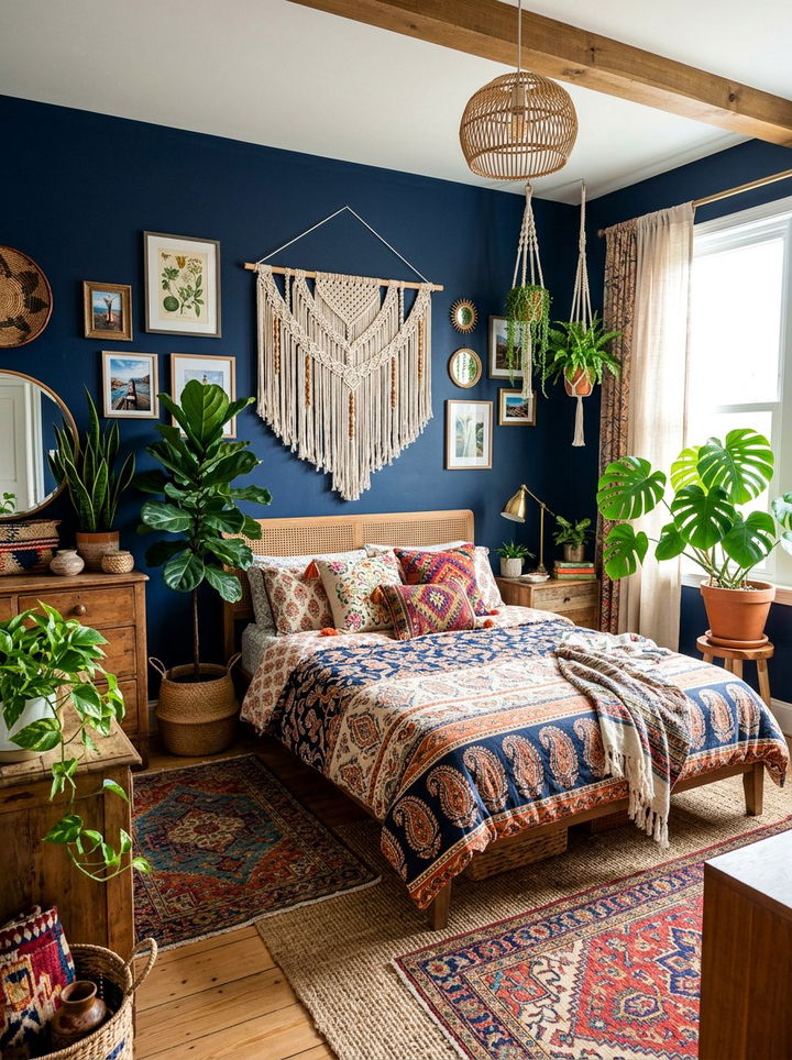 Navy Blue Bohemian Bedroom - 30 bedroom navy walls