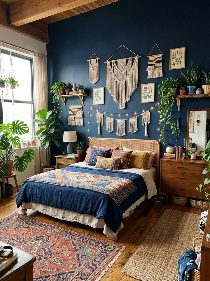 Navy Blue Boho Bedroom - 30 modern navy bedroom ideas