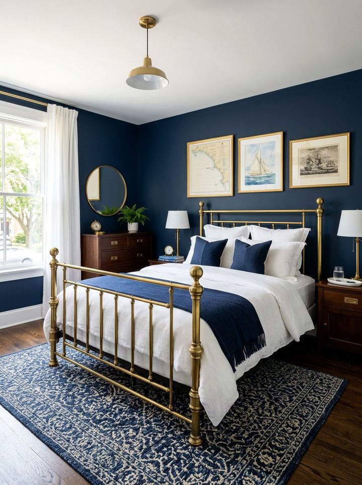 Navy Blue Brass Bed - 30 bedroom brass beds