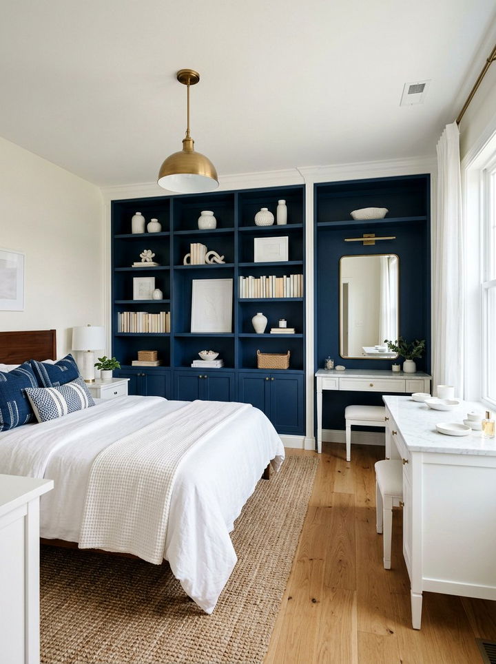 Navy Blue Built In Shelves - 30 navy and white bedroom ideas