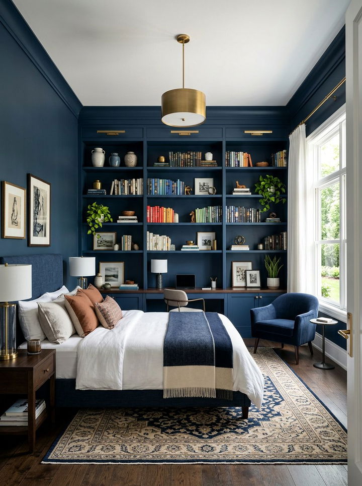 Navy Blue Built In Shelving Bedroom - 30 bedroom navy walls