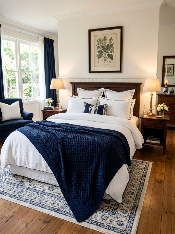 Navy Blue Cable Knit Blanket - 30 bedroom knit blankets