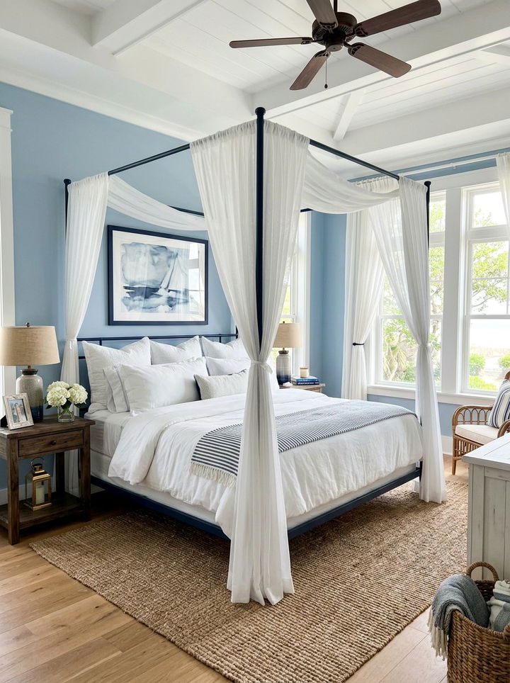 Navy Blue Canopy Frame - 30 coastal blue bedroom ideas