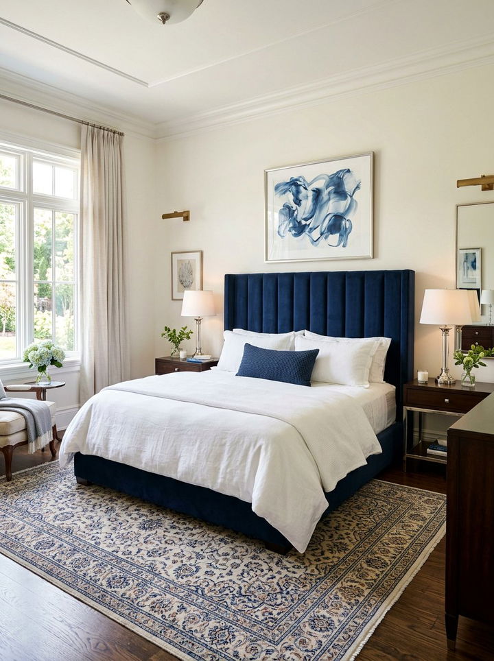 Navy Blue Channel Headboard Decor - 30 bedroom channel tufted headboards