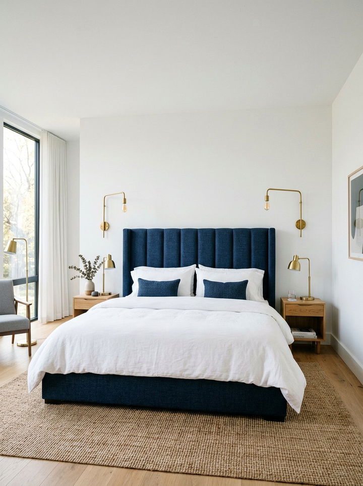 Navy Blue Channel Tufted Headboard - 30 bedroom upholstered headboards