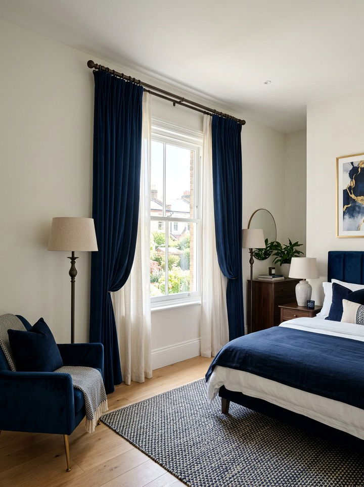 Navy Blue Curtains - 30 navy blue bedroom ideas