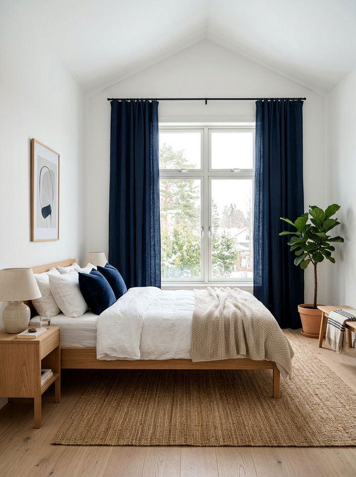 Navy Blue Curtains White Walls - 30 scandinavian navy bedroom ideas