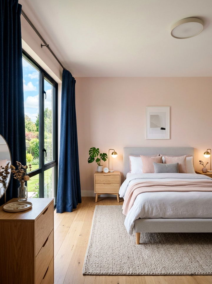 Navy Blue Curtains - 30 navy and blush bedroom ideas