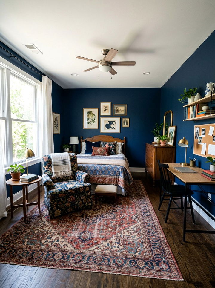 Navy Blue Eclectic Bedroom - 30 bedroom navy walls