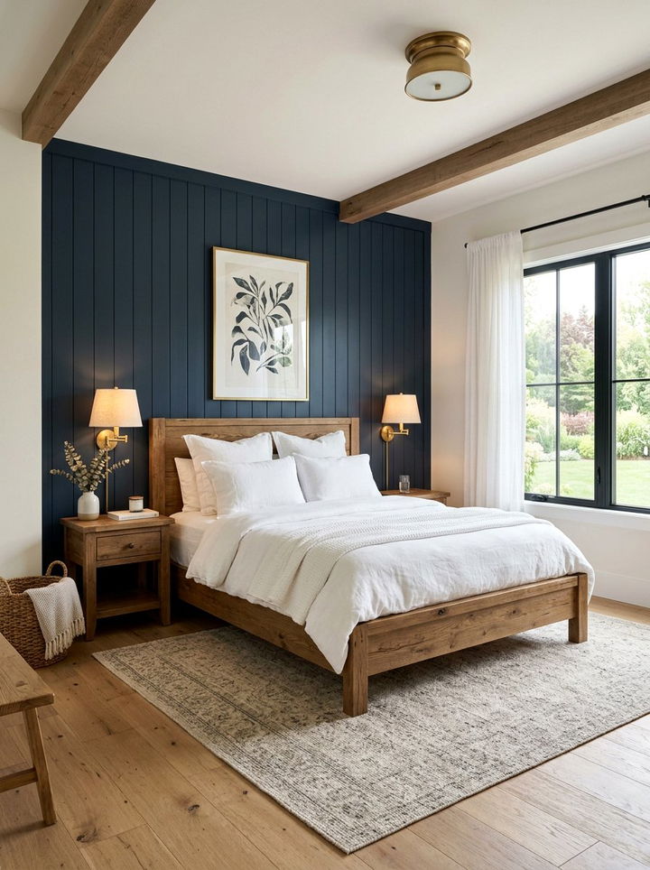 Navy Blue Farmhouse Accent Wall - 30 farmhouse blue bedroom ideas