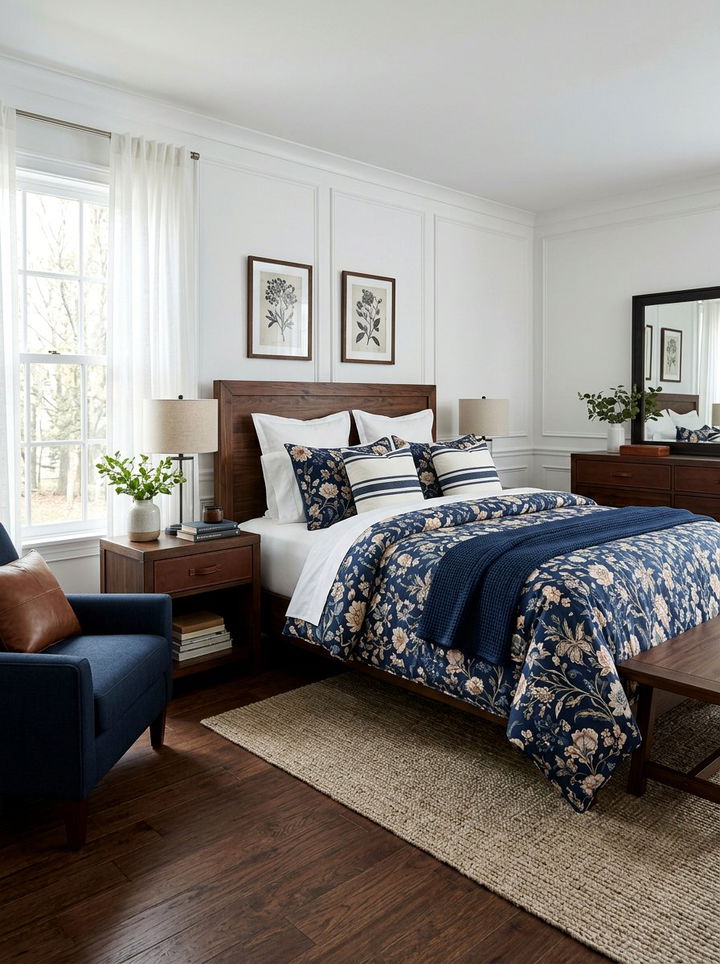 Navy Blue Floral Comforter - 30 bedroom floral bedding ideas