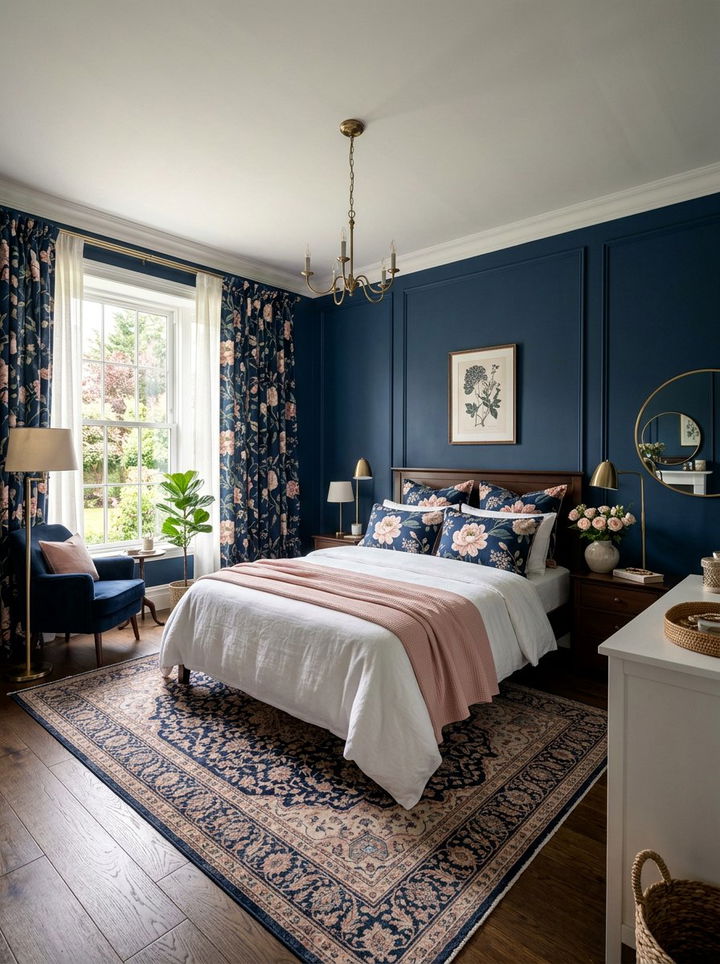 Navy Blue Floral Decor Bedroom - 30 bedroom navy walls