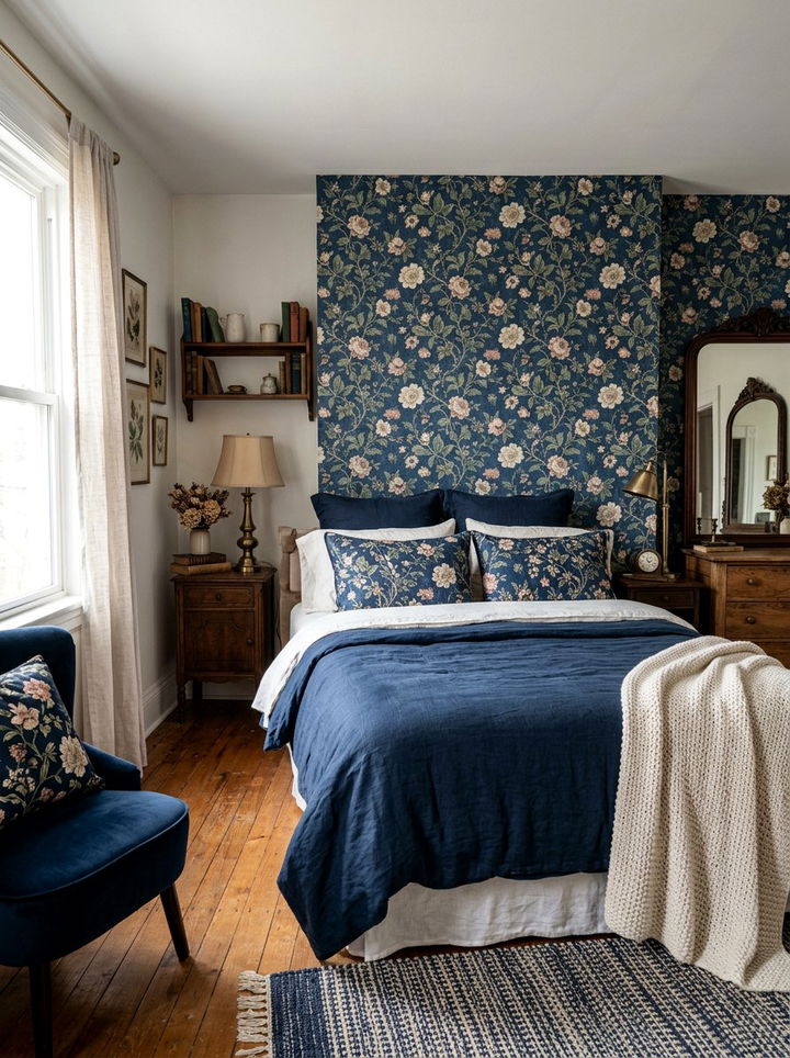 Navy Blue Floral Wallpaper - 30 navy blue bedroom ideas