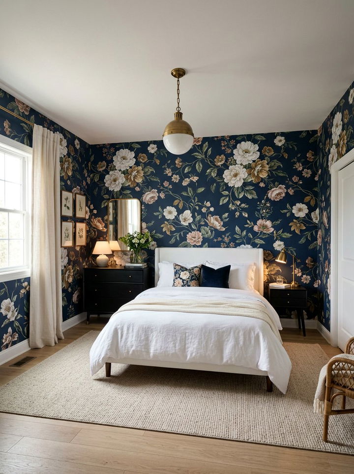 Navy Blue Floral Wallpaper - 30 contemporary navy bedroom ideas