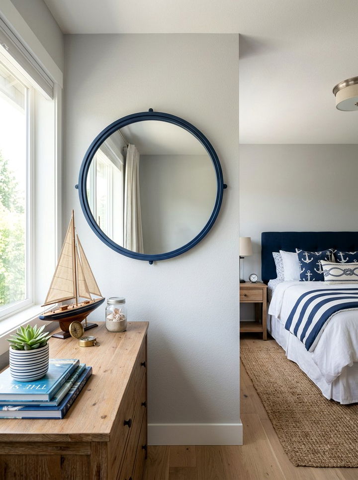 Navy Blue Framed Round Mirror - 30 bedroom round mirrors