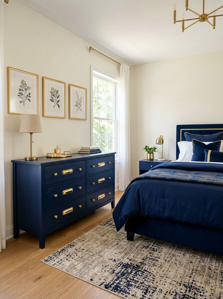 Navy Blue Furniture With Gold Hardware Bedroom - 30 navy and gold bedroom ideas