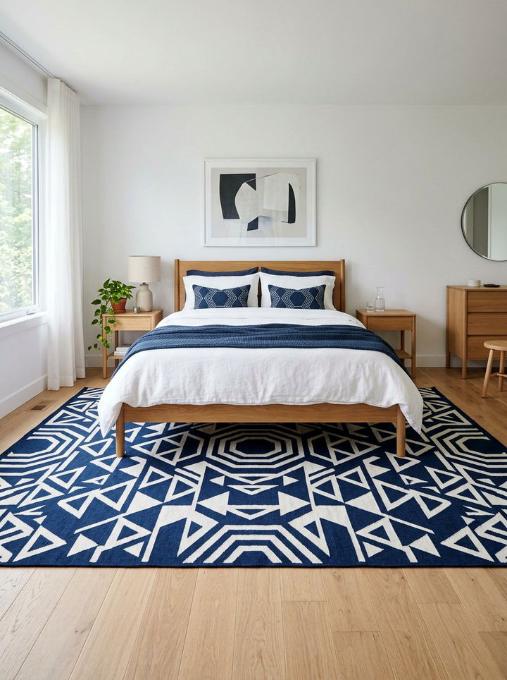 Navy Blue Geometric Rug - 30 contemporary navy bedroom ideas