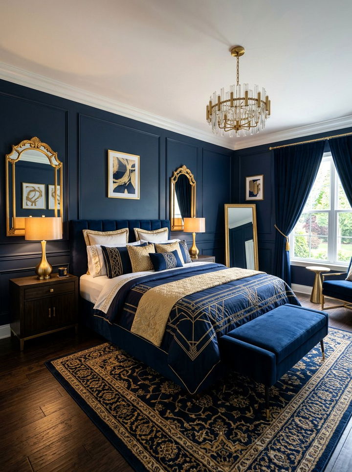 Navy Blue Gold Accent Bedroom - 30 bedroom navy walls