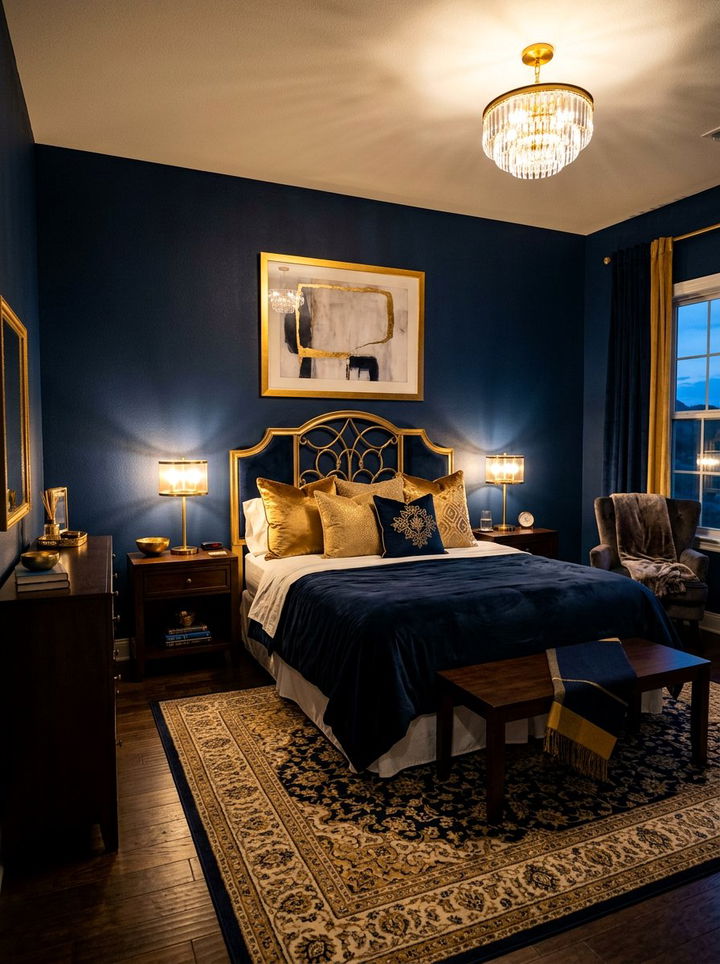 Navy Blue Gold Bedroom - 30 gold accent bedroom ideas