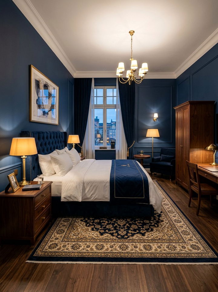 Navy Blue Hotel Room - 30 hotel bedroom ideas