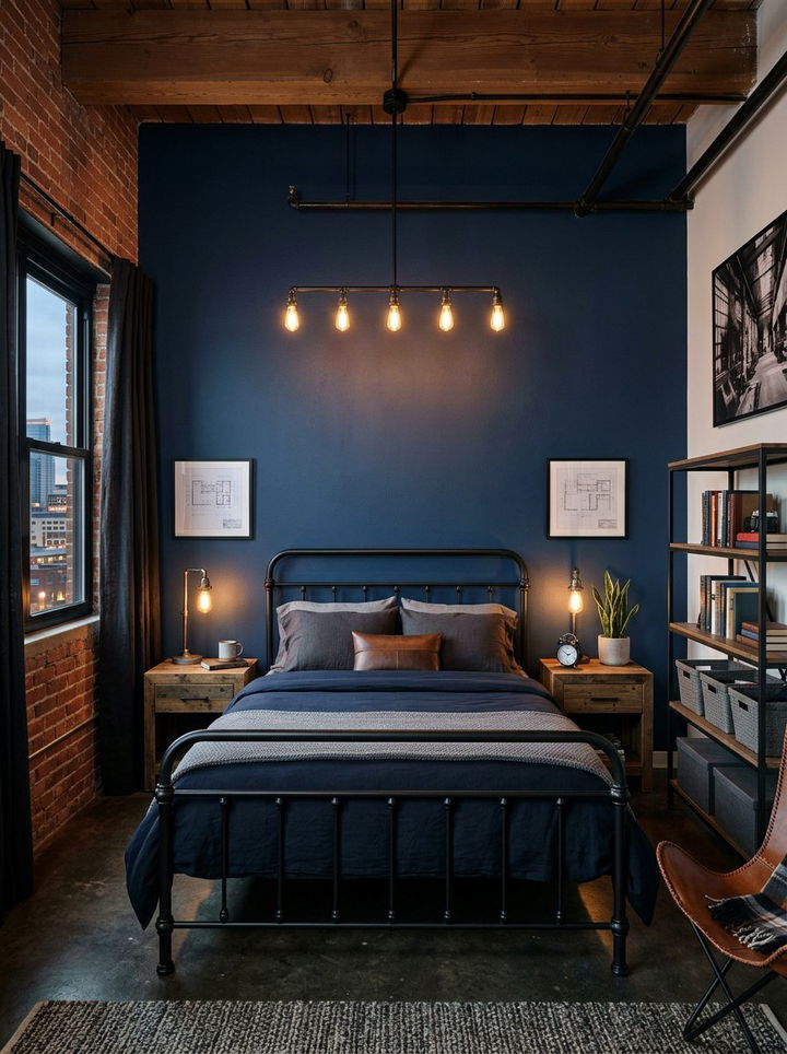 Navy Blue Industrial Bedroom - 30 contemporary navy bedroom ideas