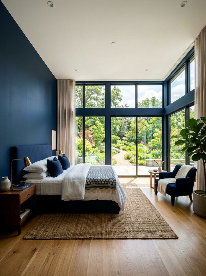 Navy Blue Large Window Bedroom - 30 bedroom navy walls