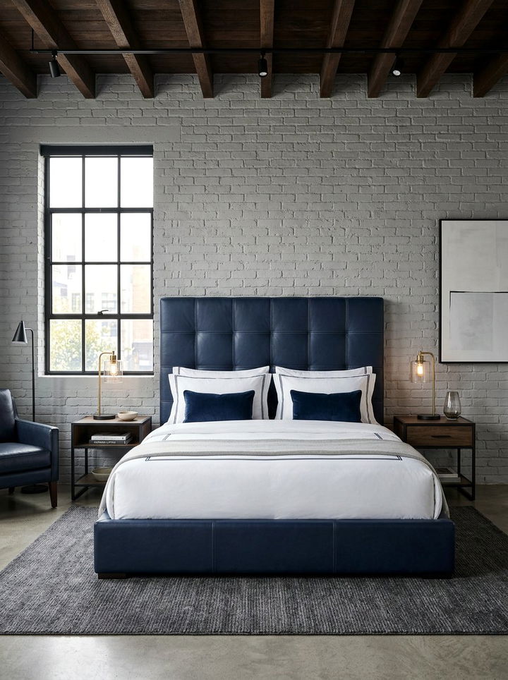 Navy Blue Leather Headboard - 30 contemporary navy bedroom ideas