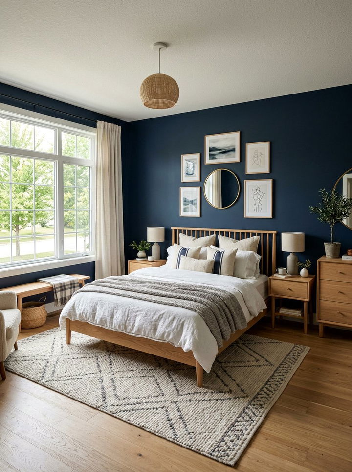 Navy Blue Light Wood Bedroom - 30 bedroom navy walls