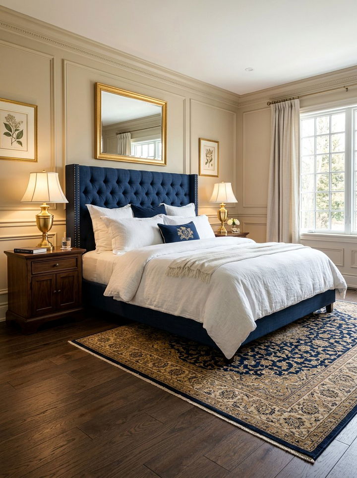 Navy Blue Linen Headboard - 30 bedroom linen headboards