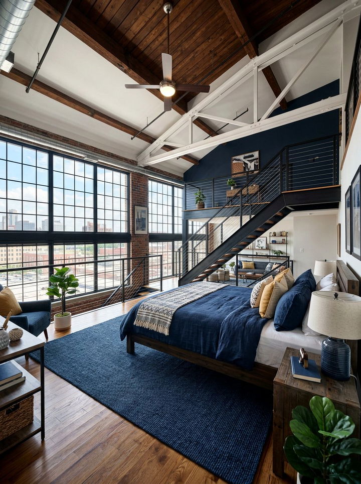 Navy Blue Loft Bedroom - 30 industrial navy bedroom ideas