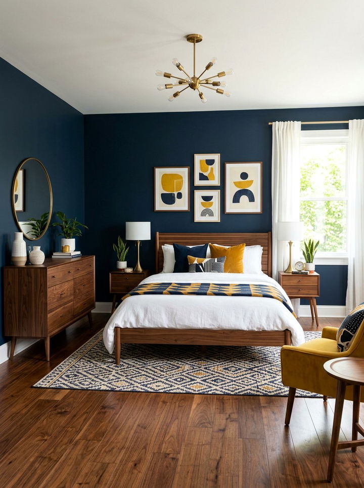 Navy Blue Mid Century Modern Bedroom - 30 bedroom navy walls